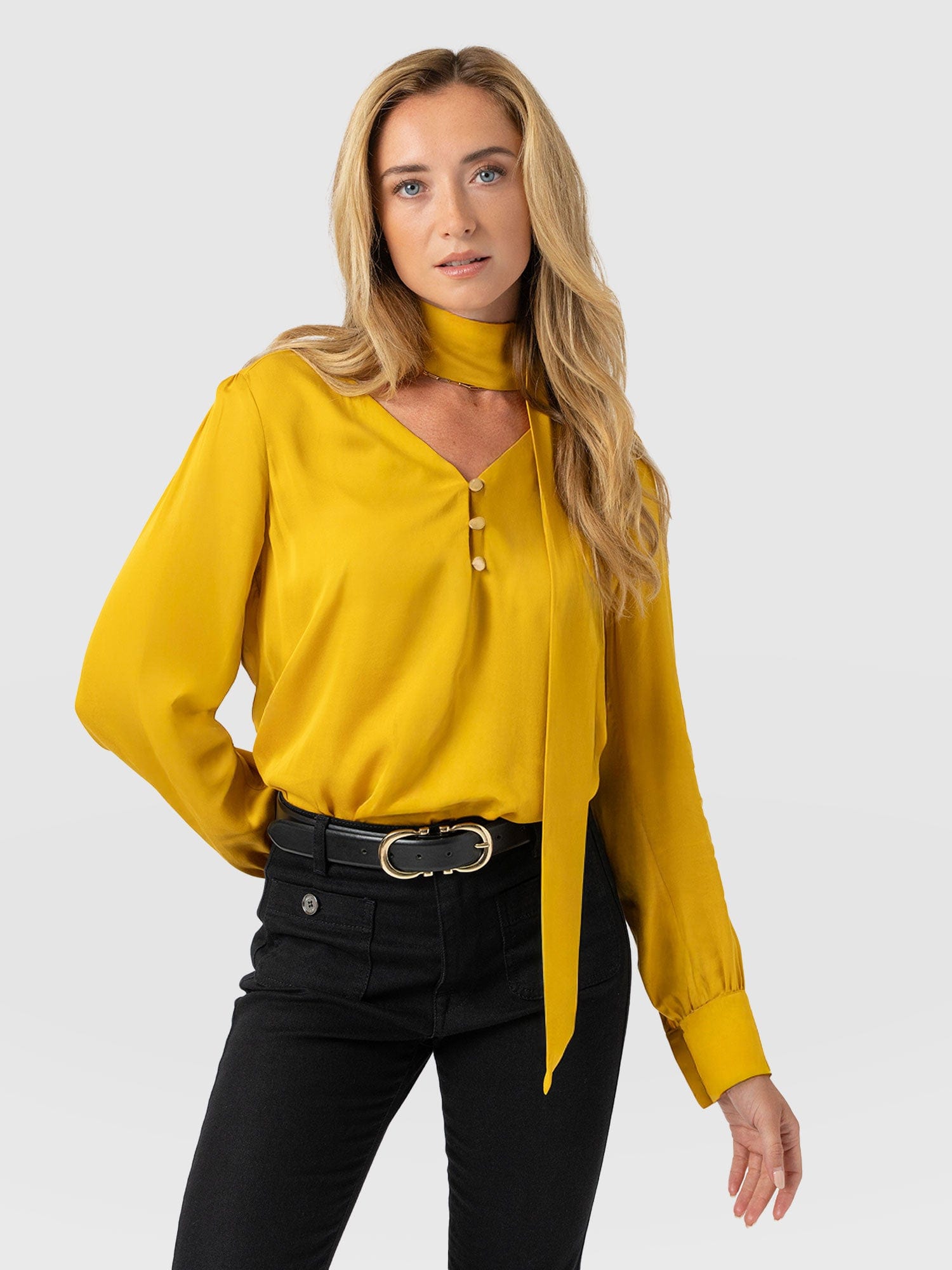 Joselyn V Neck Blouse - Golden Yellow - Women's Blouses | Saint + Sofia® USA